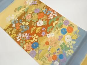 横段に秋草・松模様織出し袋帯